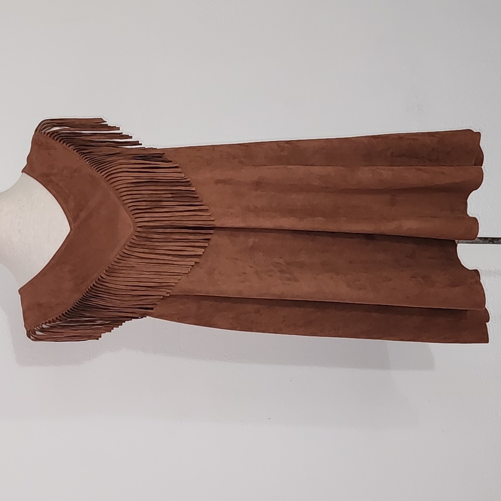 Tasha Polizzi Dress Fringed Faux Suede Western Cowgirl Brown Size S - Picture 7 of 12